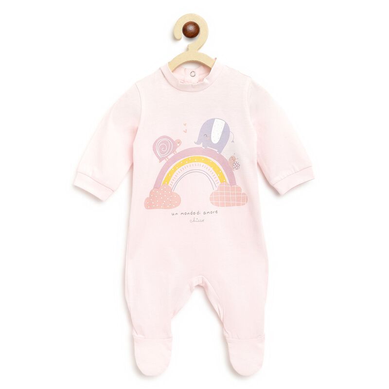 Infant Light Pink Printed Nappy Opening Babysuit image number 0